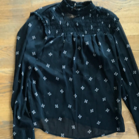 Who What Wear Tops - Who, what, wear black blouse with cream pattern